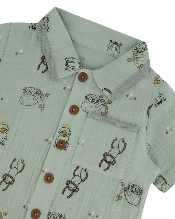 Deux Par Deux infant monkey print muslin short set