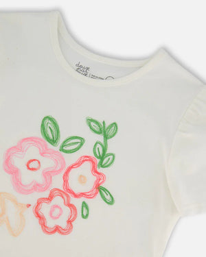 Deux Par Deux girls embroidered flower top