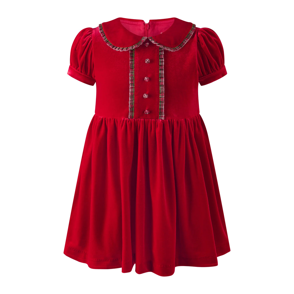 Rachel Riley girls velvet tartan trim dress