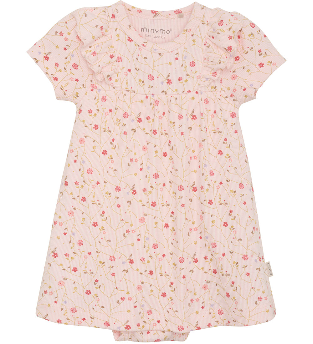 Minymo infant girl flower print dress with built in onesie