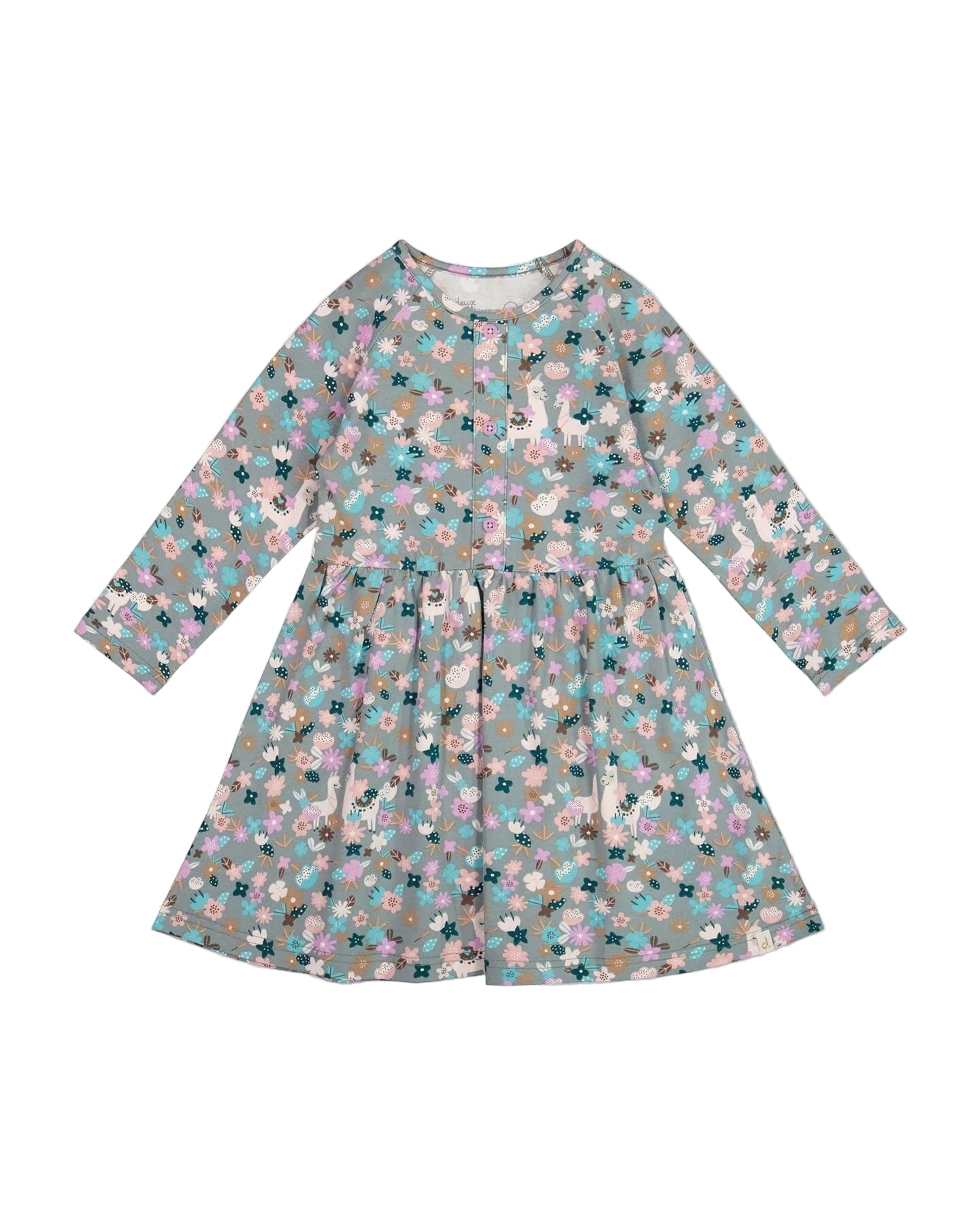 Deux Par Deux girls llama print organic cotton dress