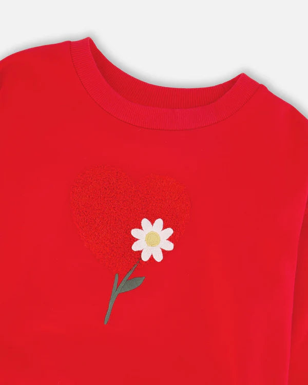 Deux Par Deux girls daisy embroidered french terry sweatshirt