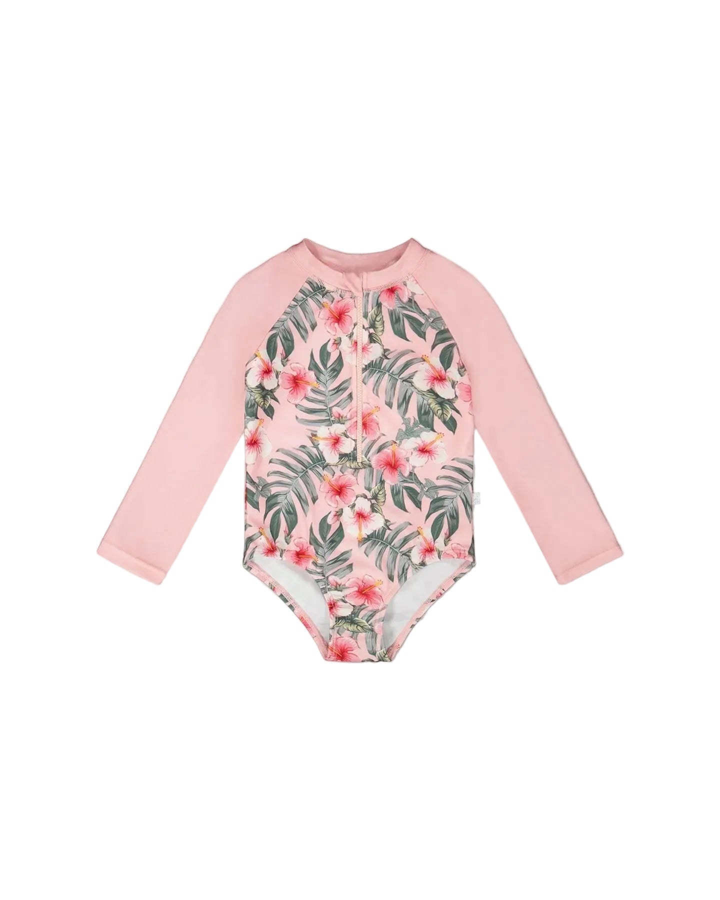 Deux Par Deux girls hibiscus print one-piece rashguard swimsuit