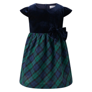 Rachel Riley girls velvet blackwatch check dress