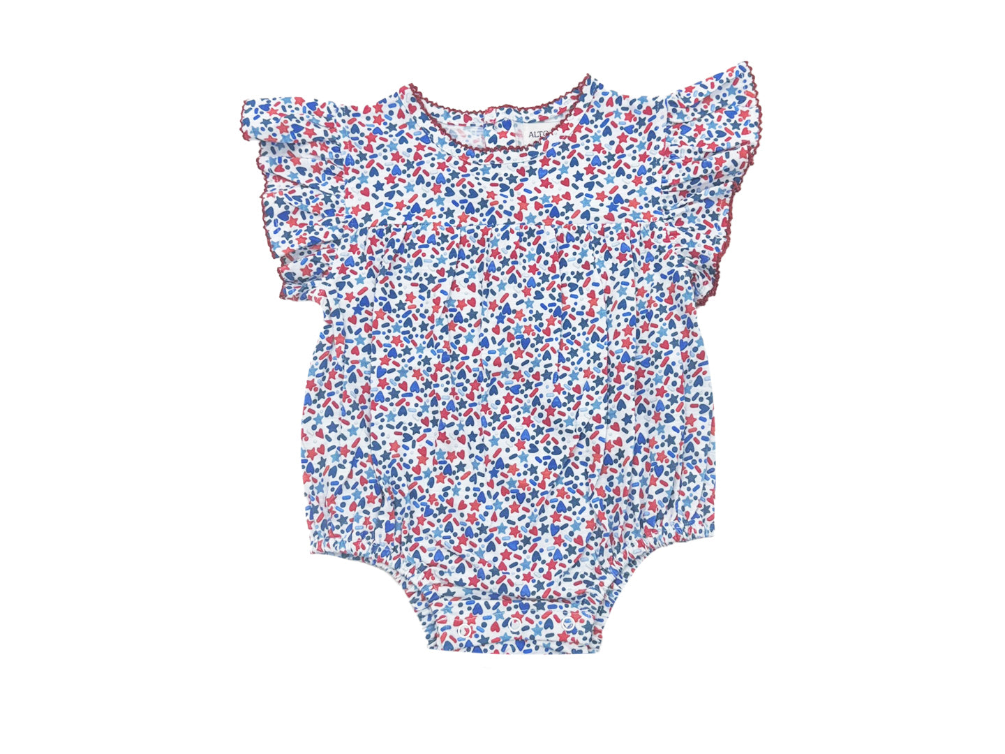 Alto Modas infant girl patriotic confetti bubble romper