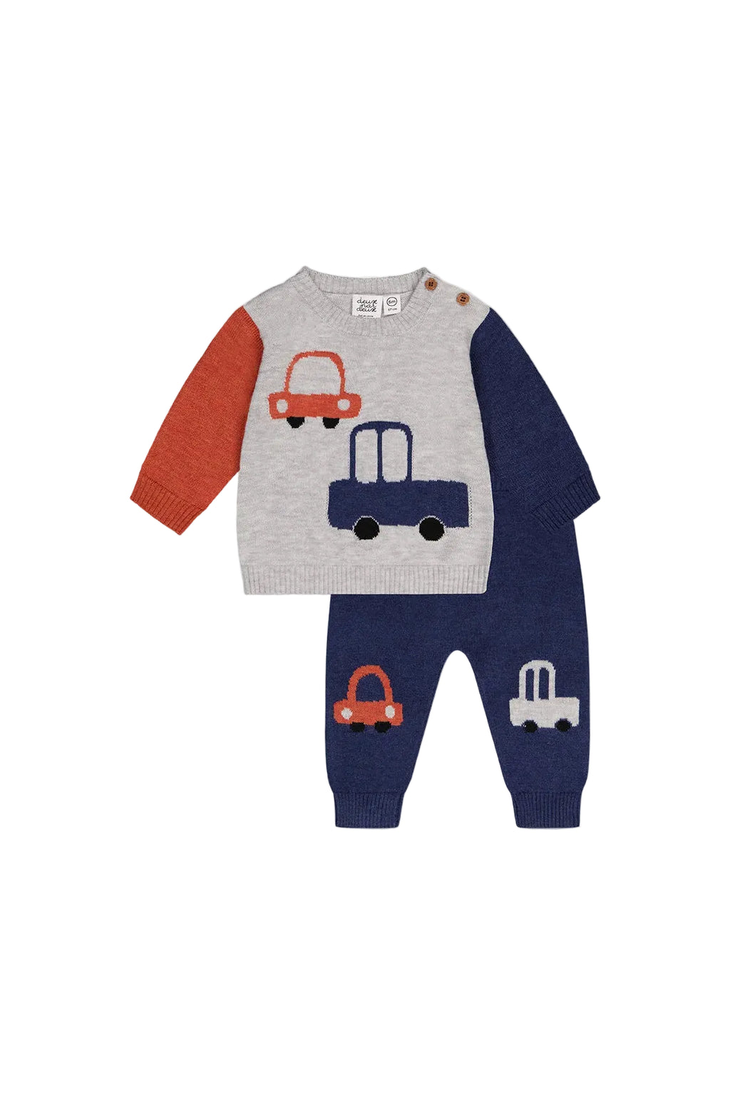 Deux Par Deux infant boy cars knit set