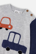 Deux Par Deux infant boy cars knit set