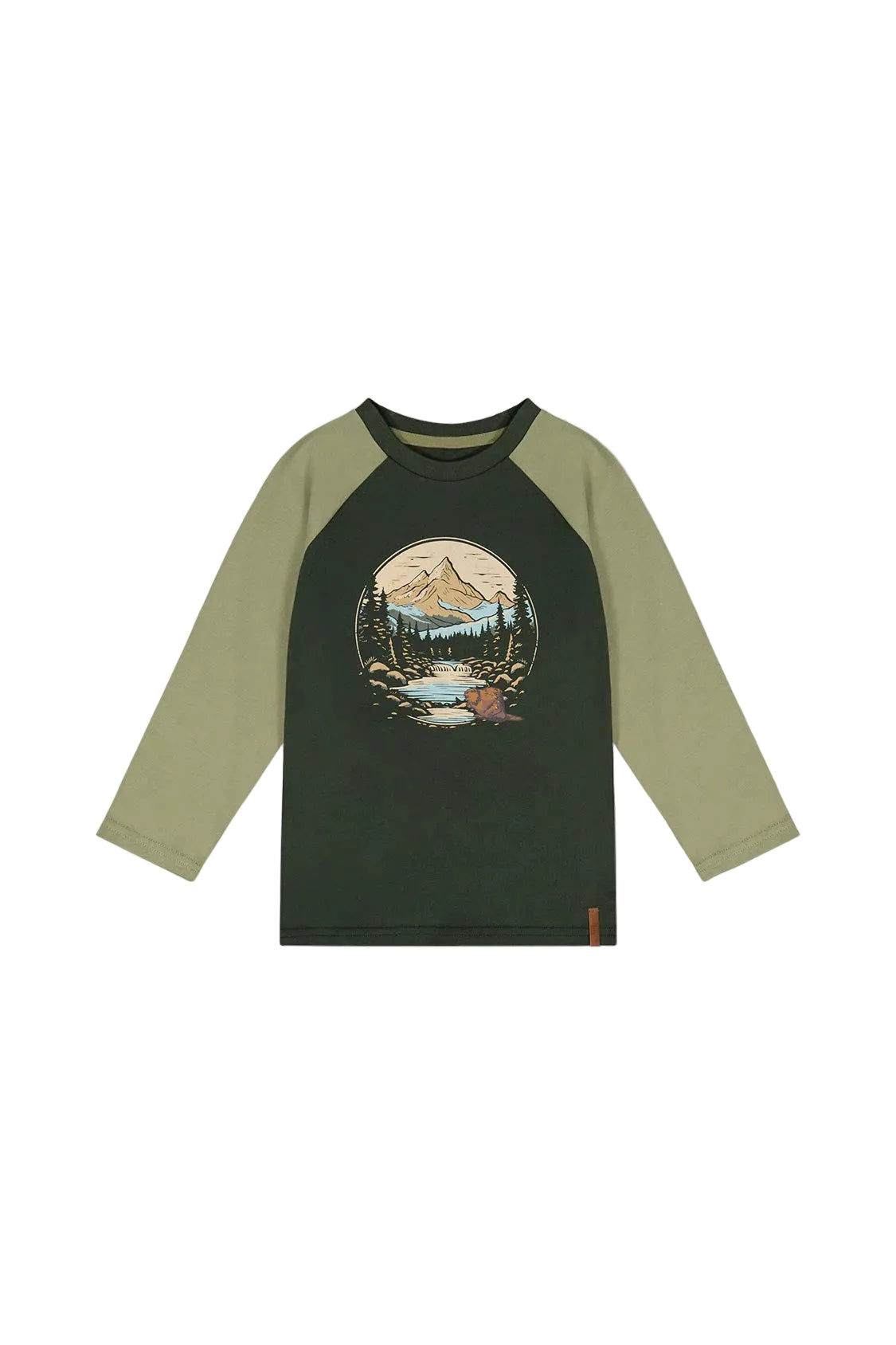 Deux Par Deux boys mountain scape raglan long sleeve tee
