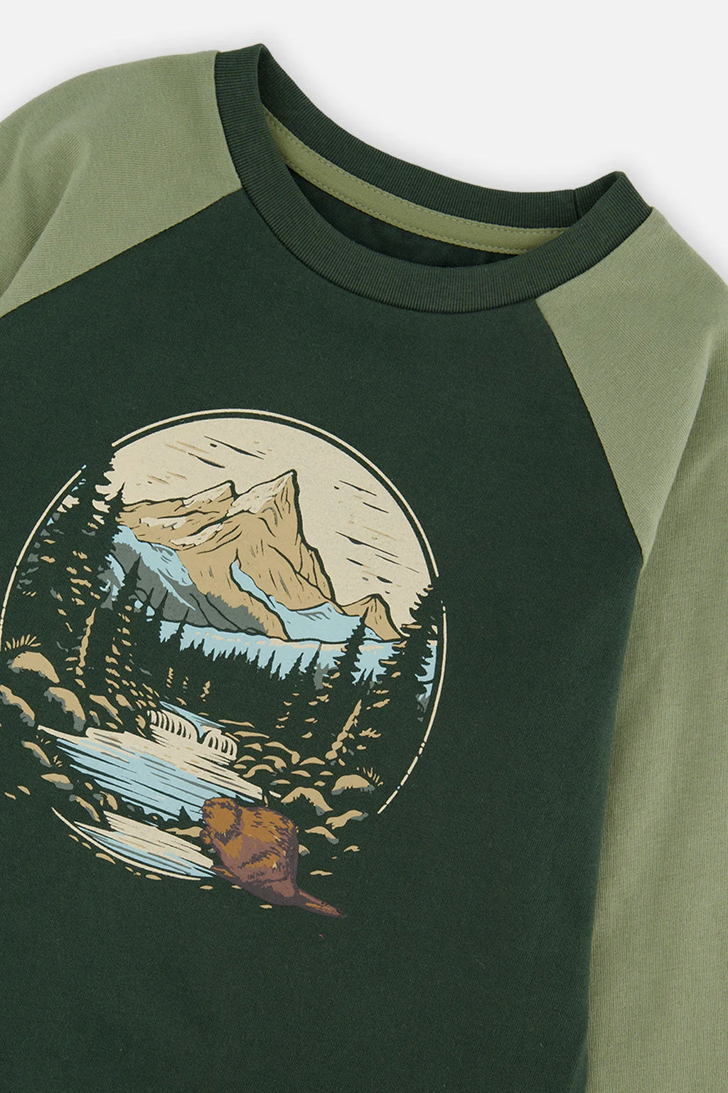 Deux Par Deux boys mountain scape raglan long sleeve tee