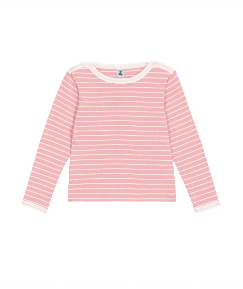Petit Bateau girls stripe long sleeve ribbed tee