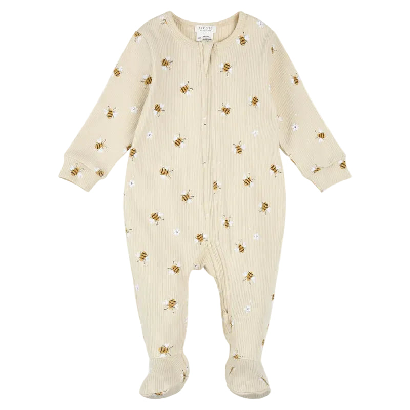 Petit Lem infant bee and blossom print ribbed footie