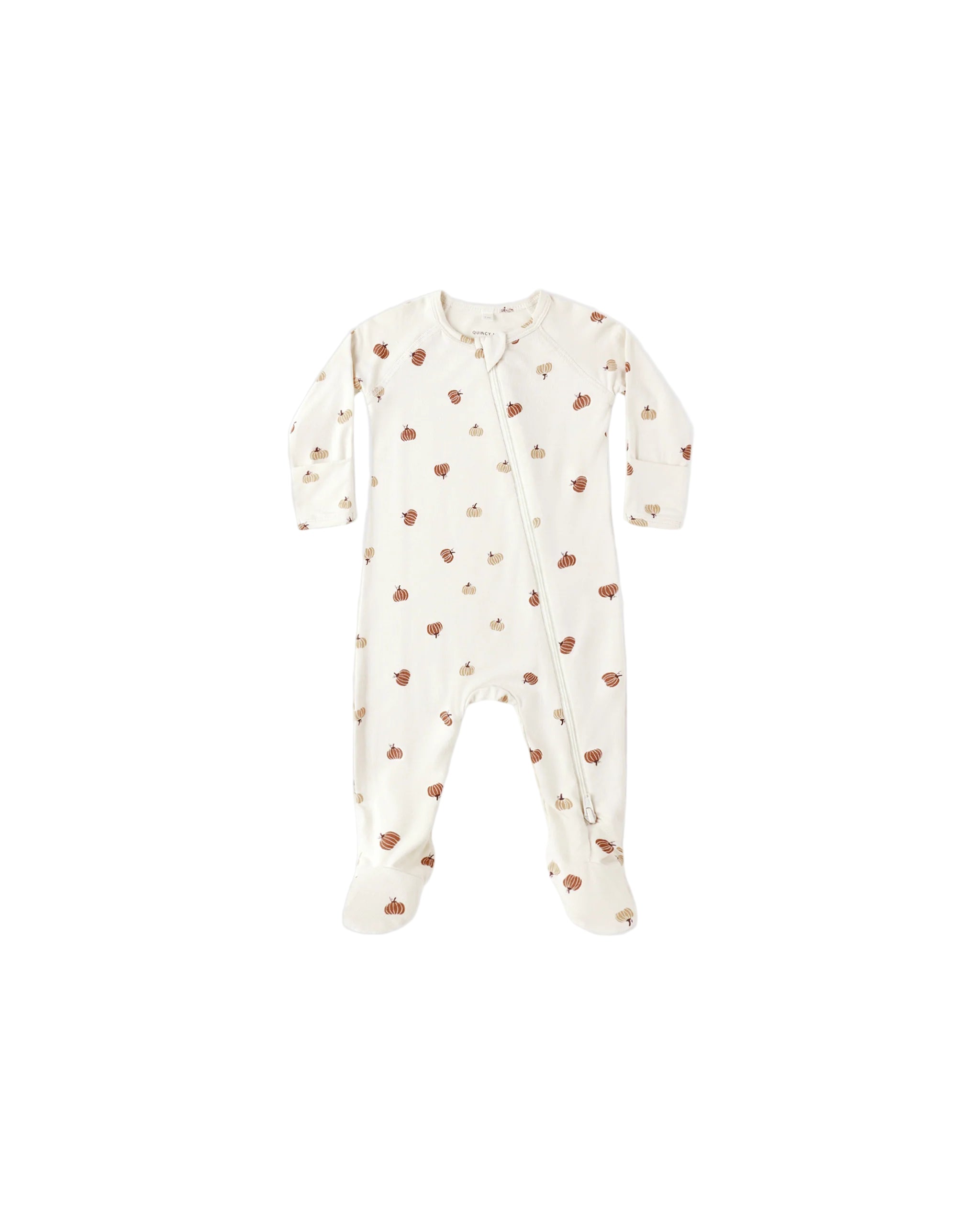 Quincy Mae infant pumpkins print bamboo zip footie