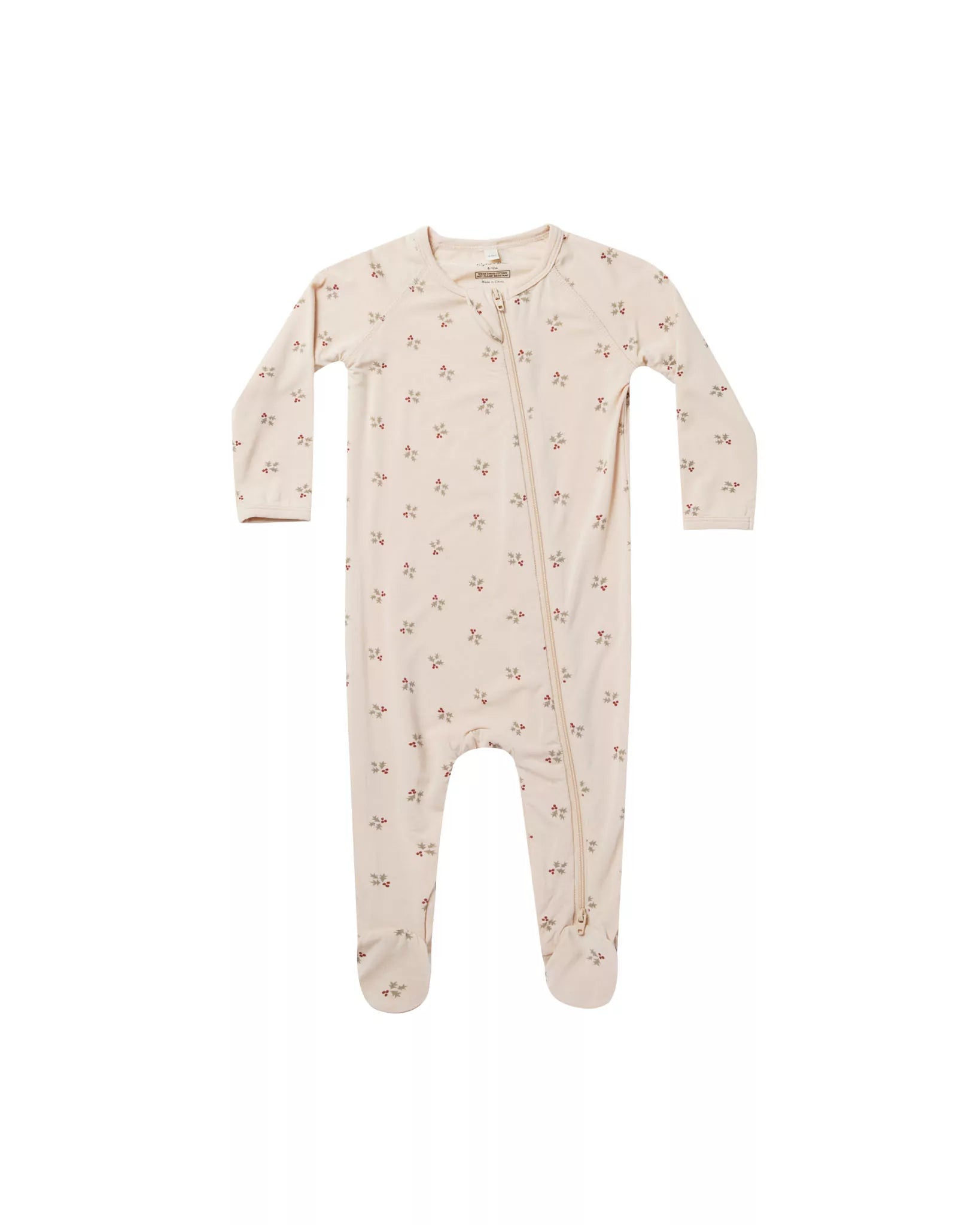 Rylee + Cru infant girl holly berry print footie