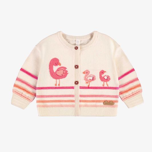 Souris Mini infant girl knit cardigan with flamingos and stripes