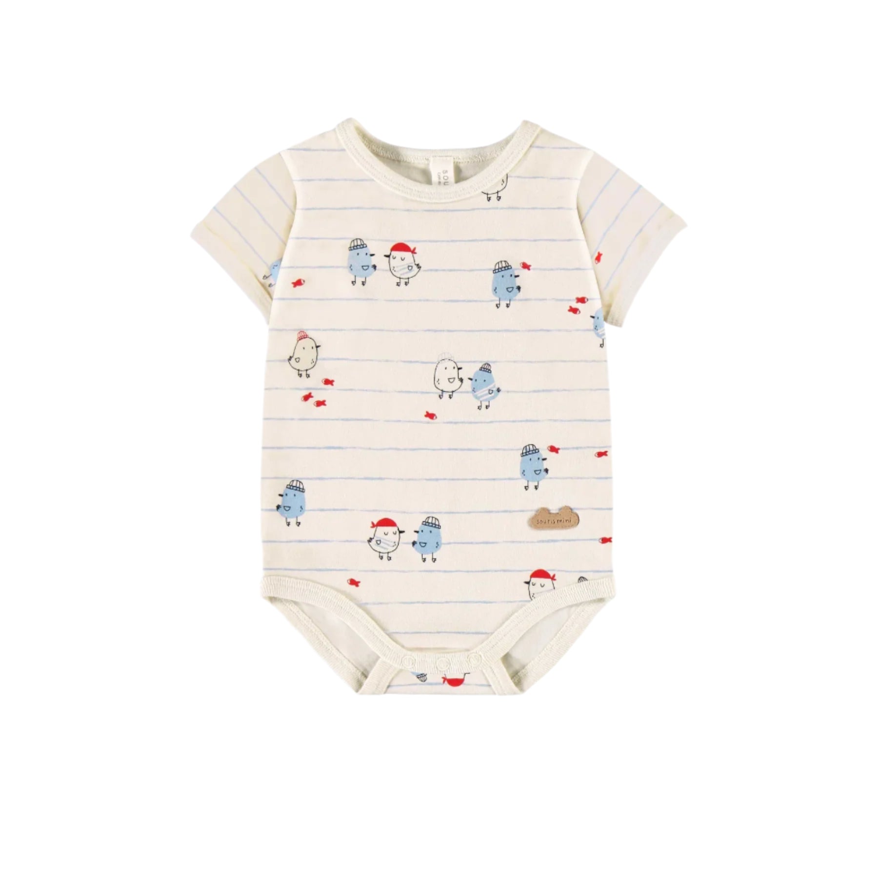 Souris Mini infant stripes & seagull print onesie