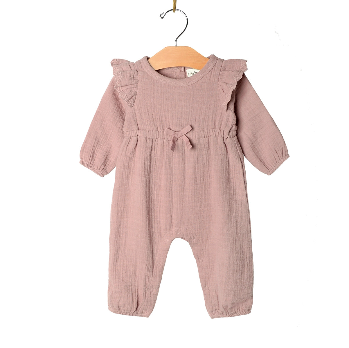 City Mouse infant girl embroidered sleeve long romper