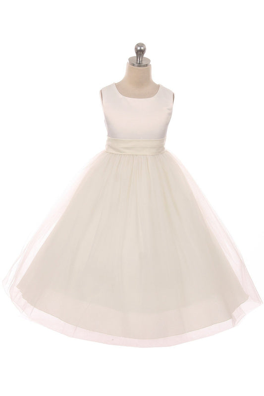 Kid's Dream girls white satin sash bow dress