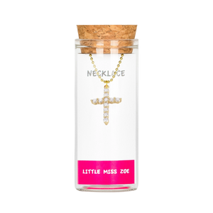 Little Miss Zoe sparkly cross charming necklace in bottle