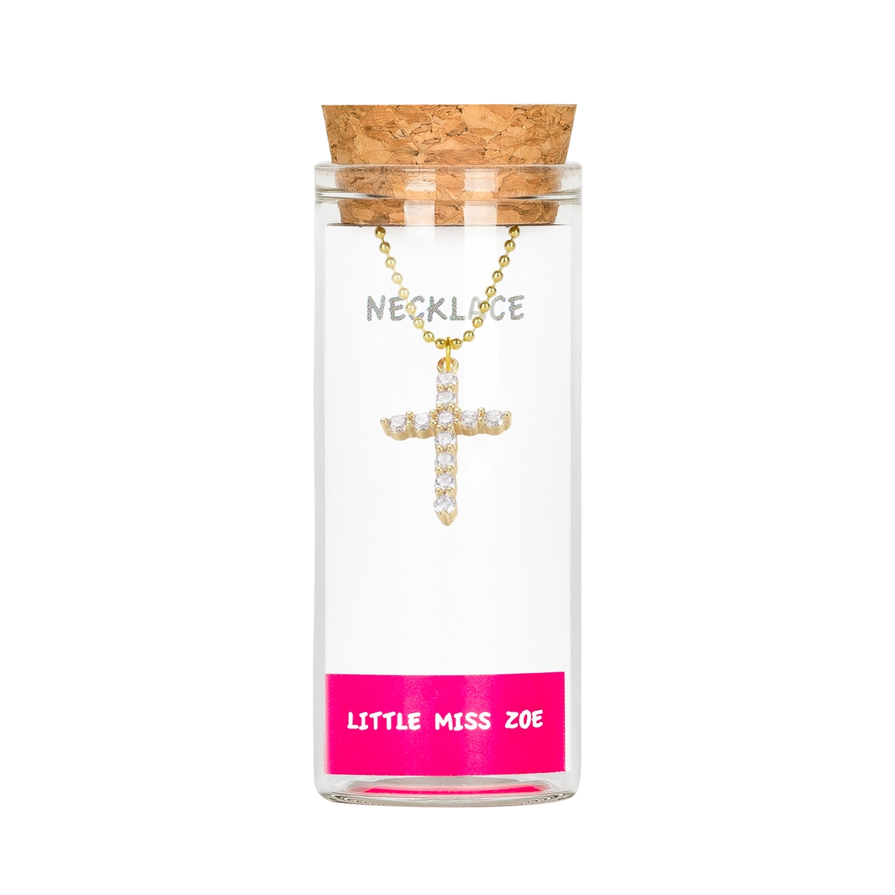 Little Miss Zoe sparkly cross charming necklace in bottle