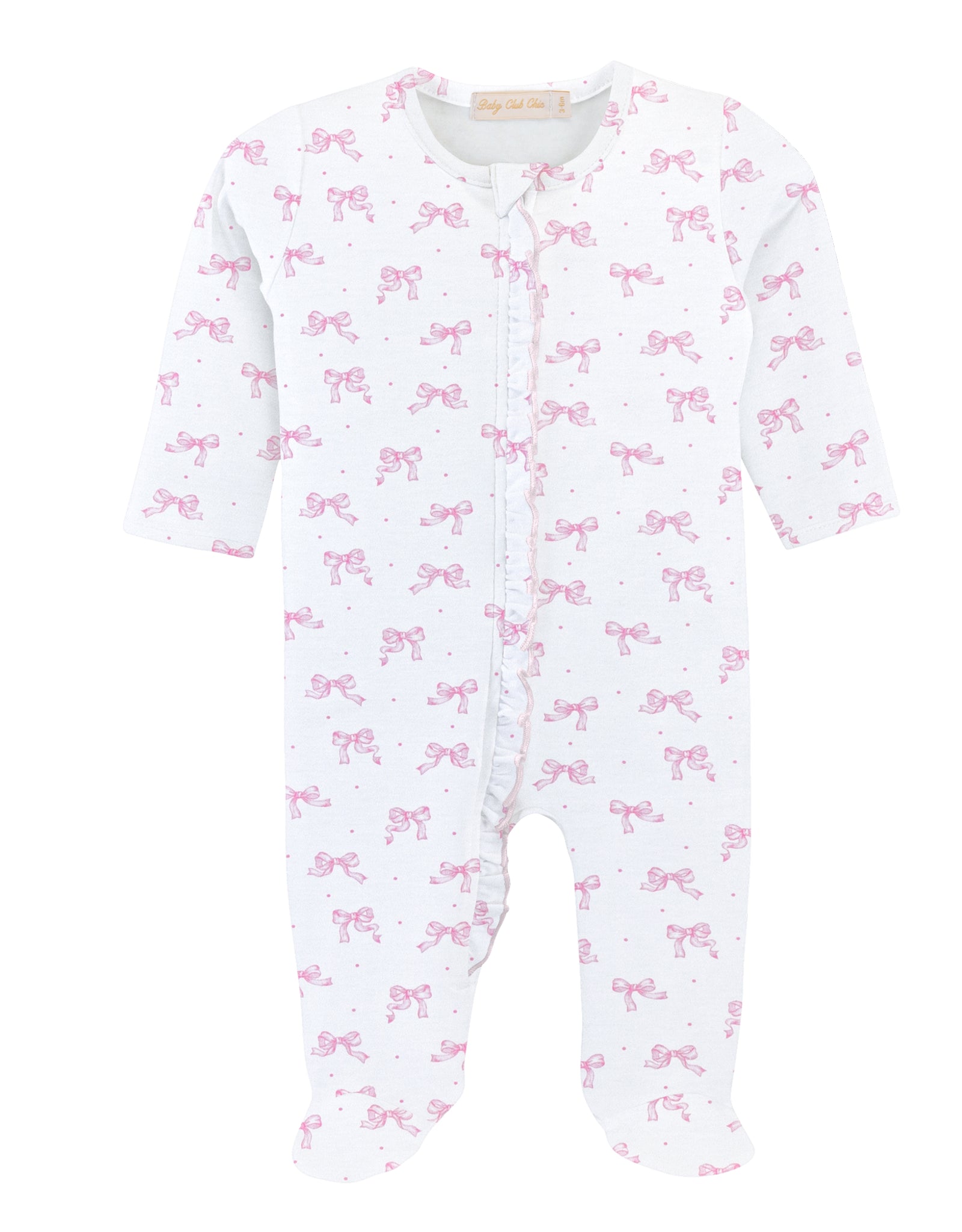 Baby Club Chic infant girl tiny pretty bows print zip footie