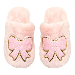 Mini Dreamers girls bow fuzzy slippers