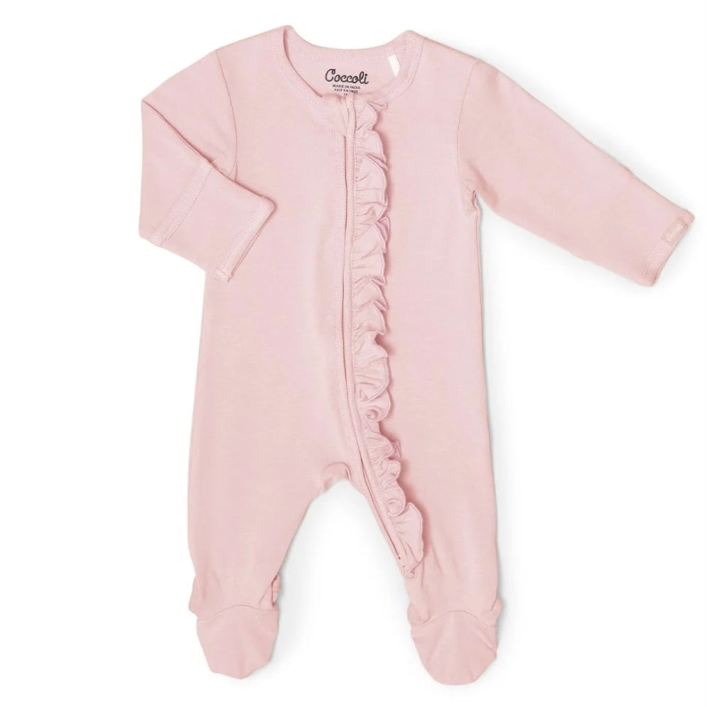 Coccoli infant girl ruffle zip footie