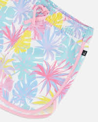 Deux Par Deux girls printed palm leaves boardshorts