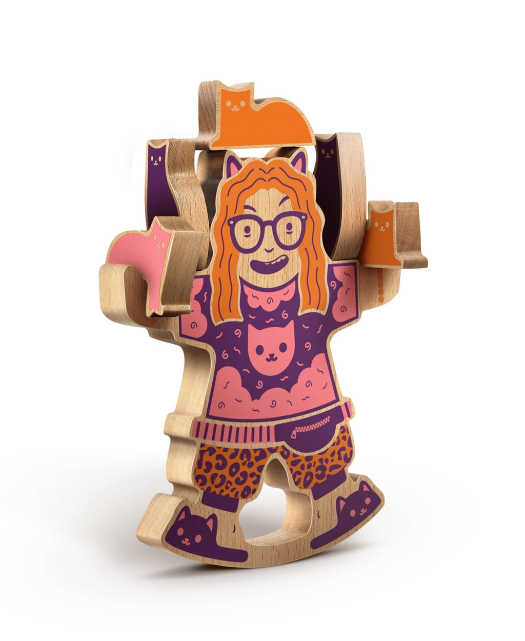 Fred & Friends crazy cat lady wooden stacking game
