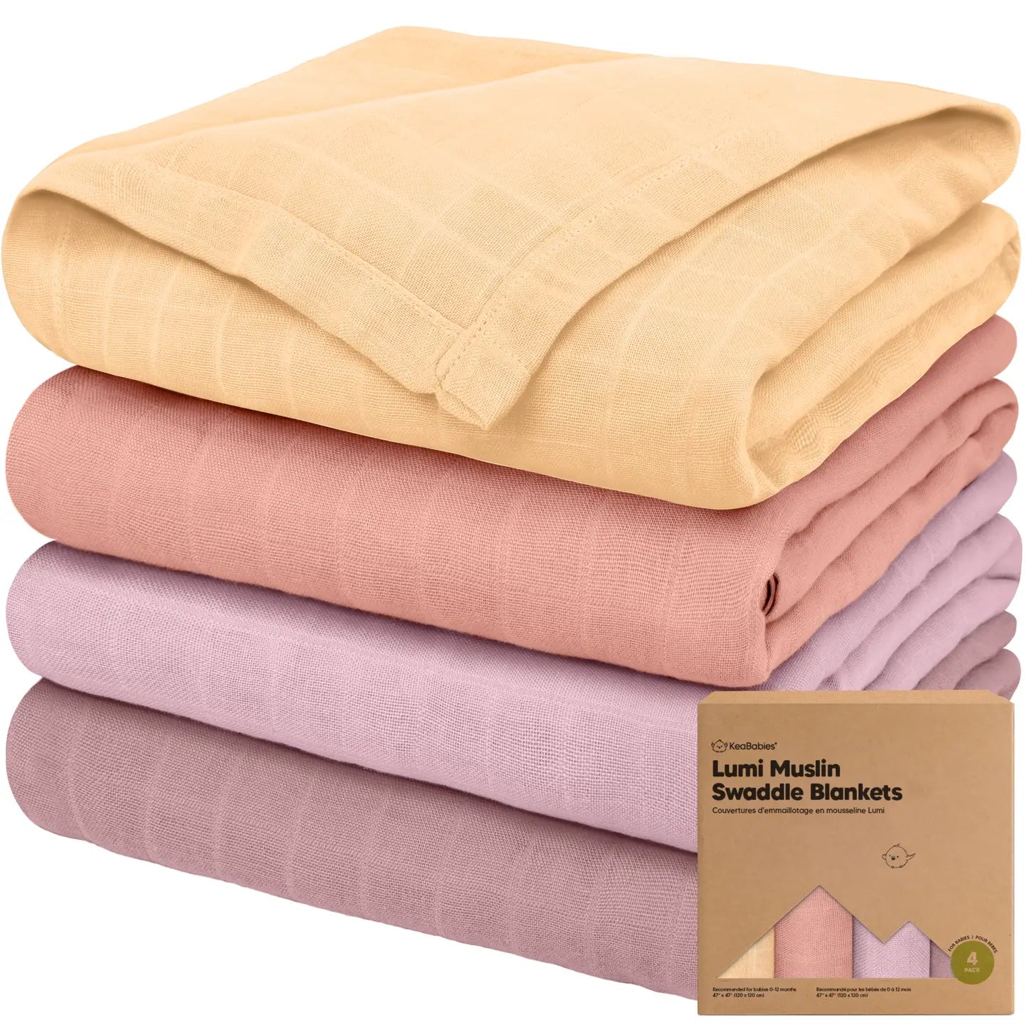 KeaBabies lumi muslin swaddle blanket (set of 4)