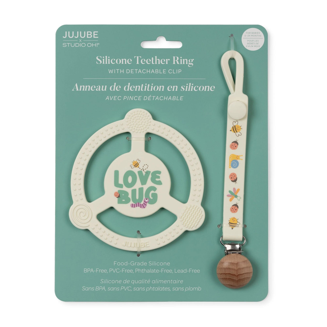 JuJuBe silicone teether ring with detachable clip