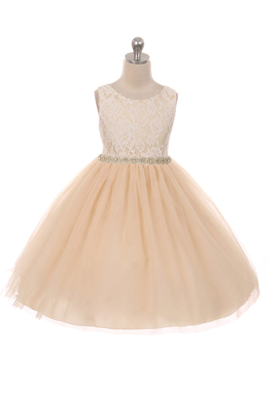 Kid's Dream girls lace dress with rhinestone trim