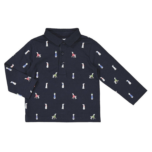 Mayoral infant boy long sleeve dog print polo