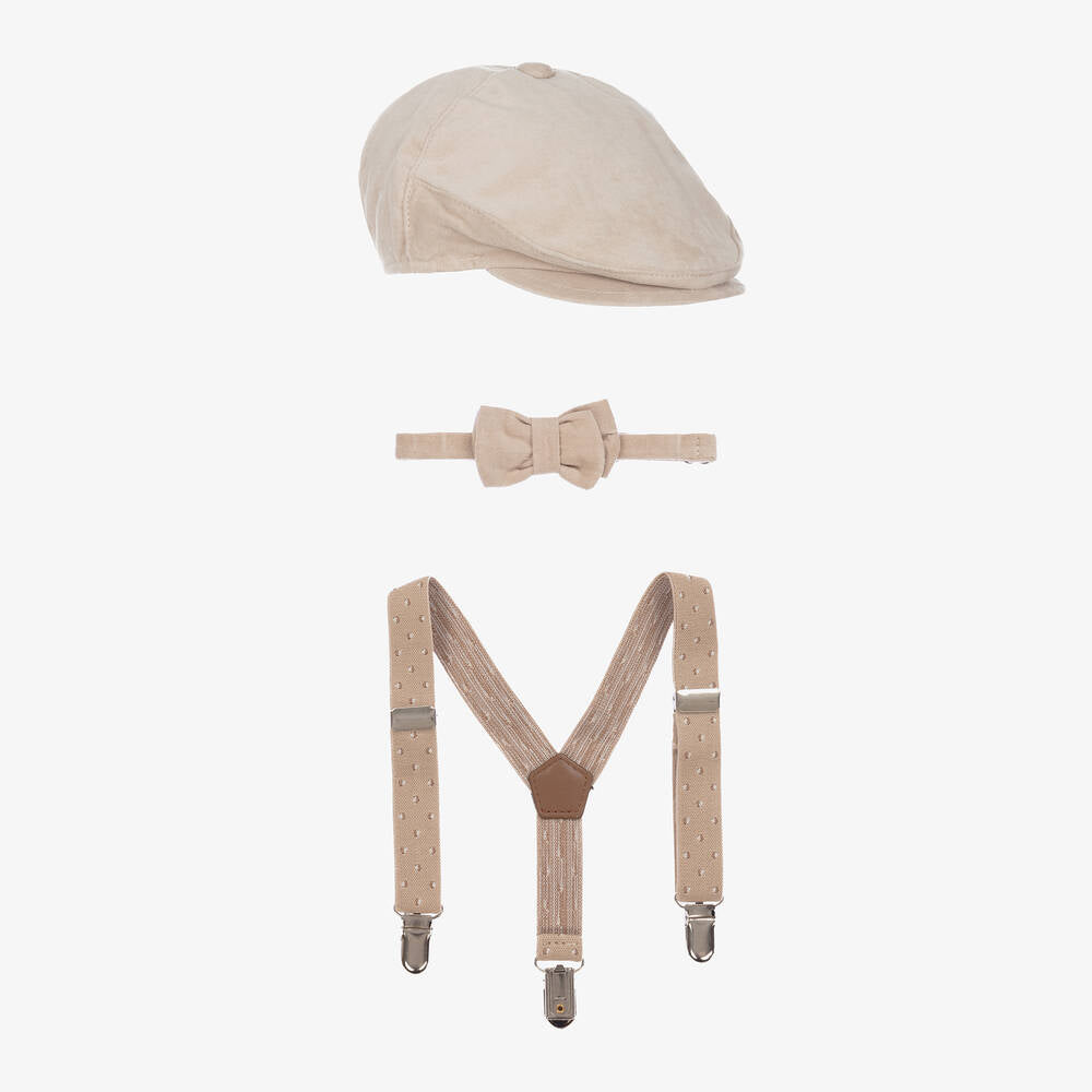 Mayoral infant boy hat, suspender & bow tie set