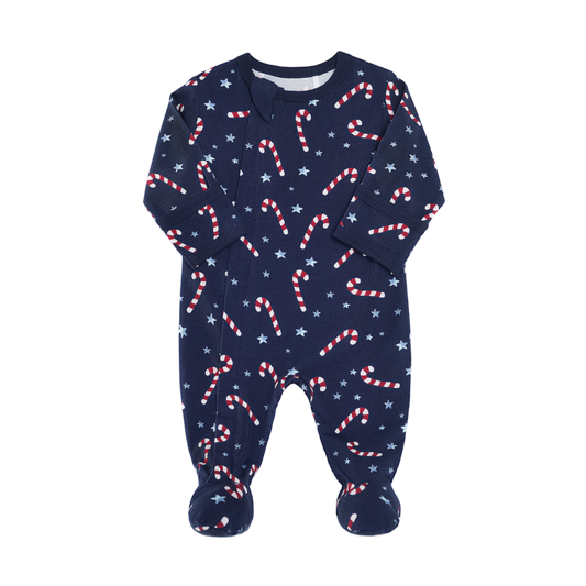 Coccoli infant candy cane print zip footie