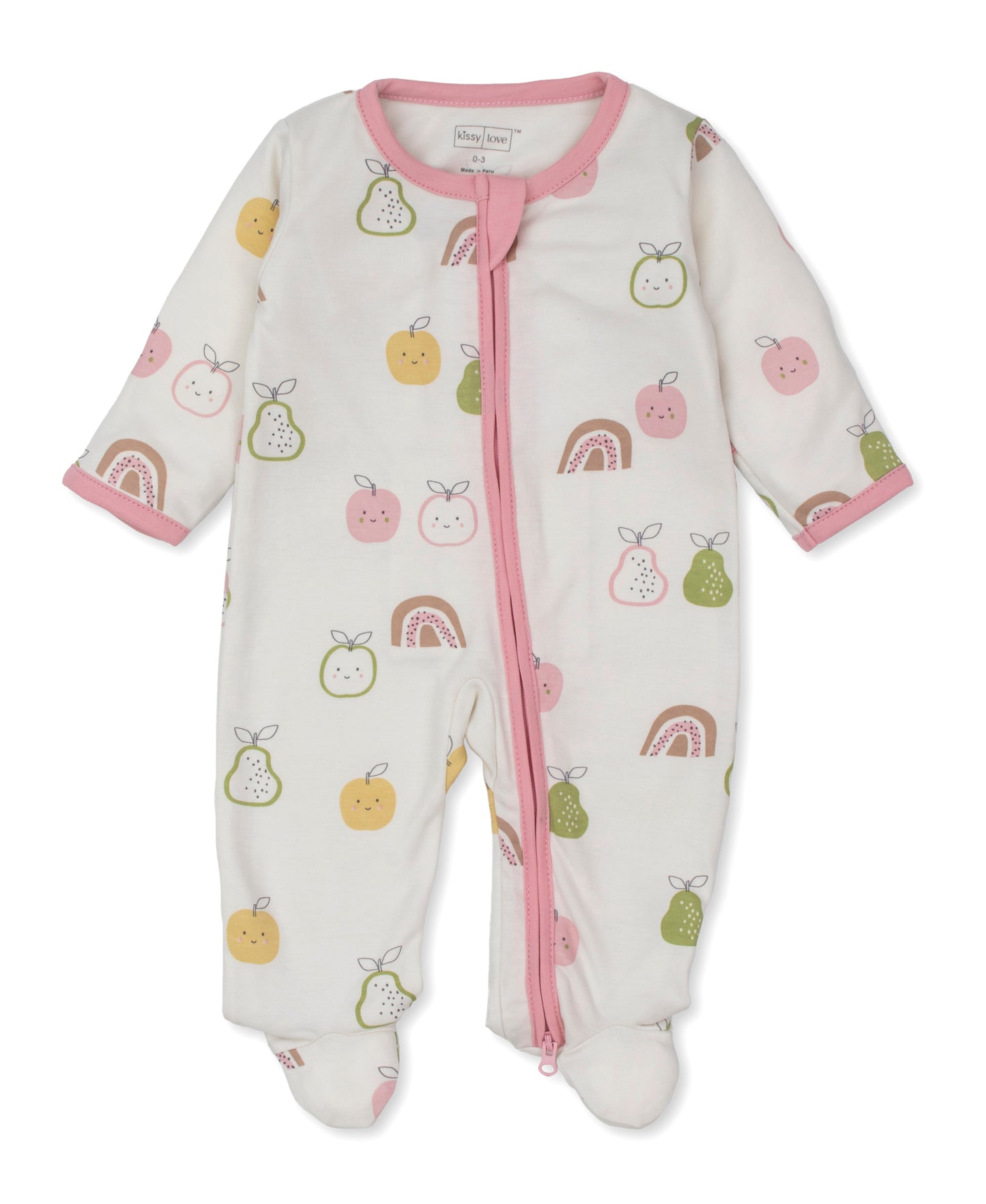 Kissy Kissy Love infant girl pears and rainbows zip footie