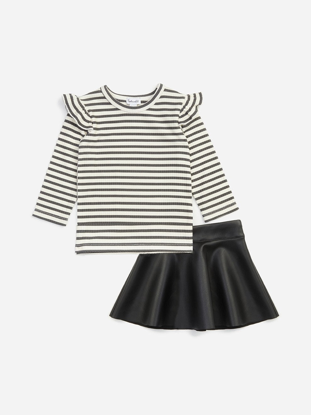 Splendid girls paris stripe & faux leather skirt set