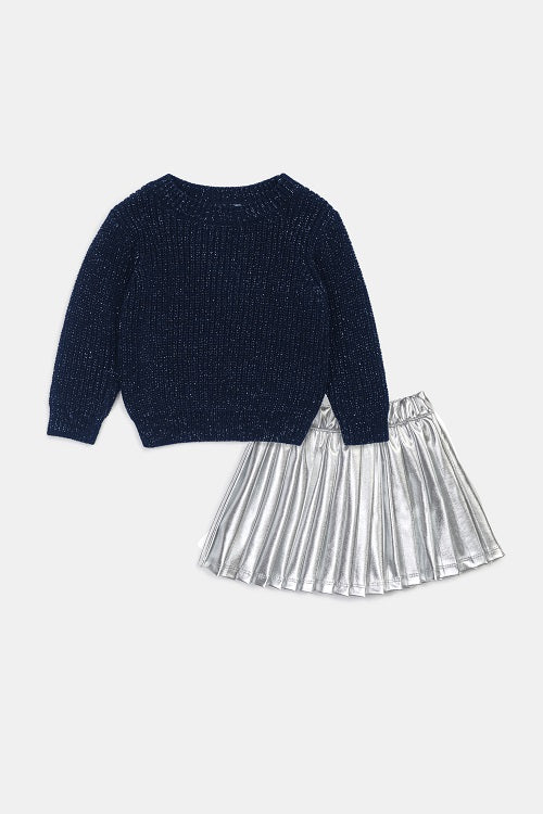 Splendid girls glitter sweater & metallic skirt set