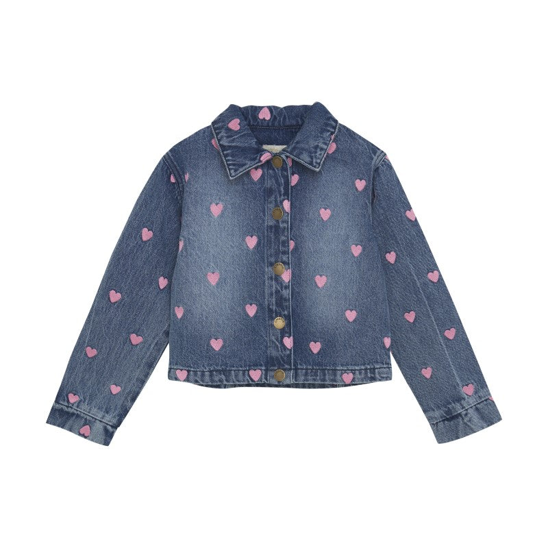 Creamie girls heart embroidered denim jacket