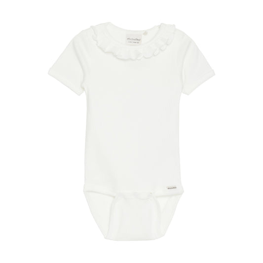 Minymo infant girl ruffle collar onesie