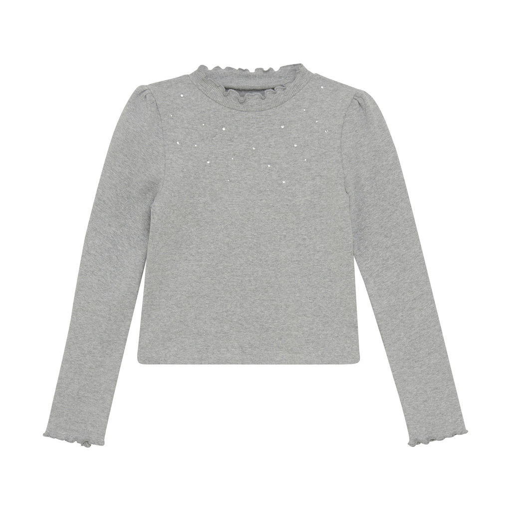 Creamie girls mock neck ribbed long sleeve top
