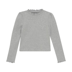 Creamie girls mock neck ribbed long sleeve top