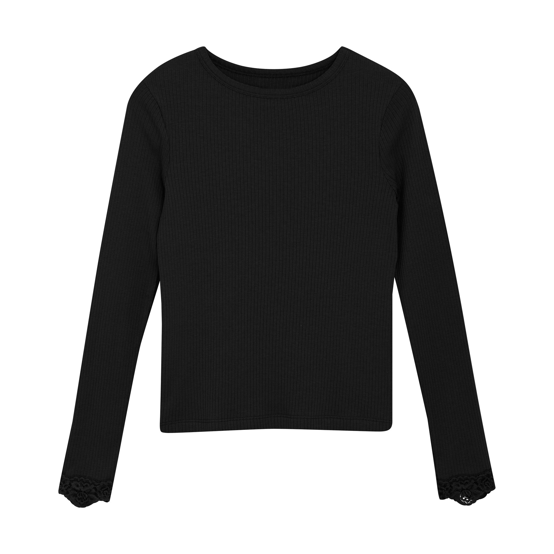 Creamie girls ribbed long sleeve top with lace trim