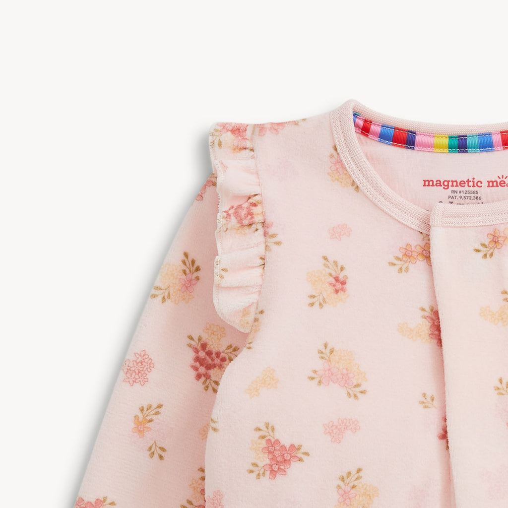 Magnetic Me infant girl floral velour footie