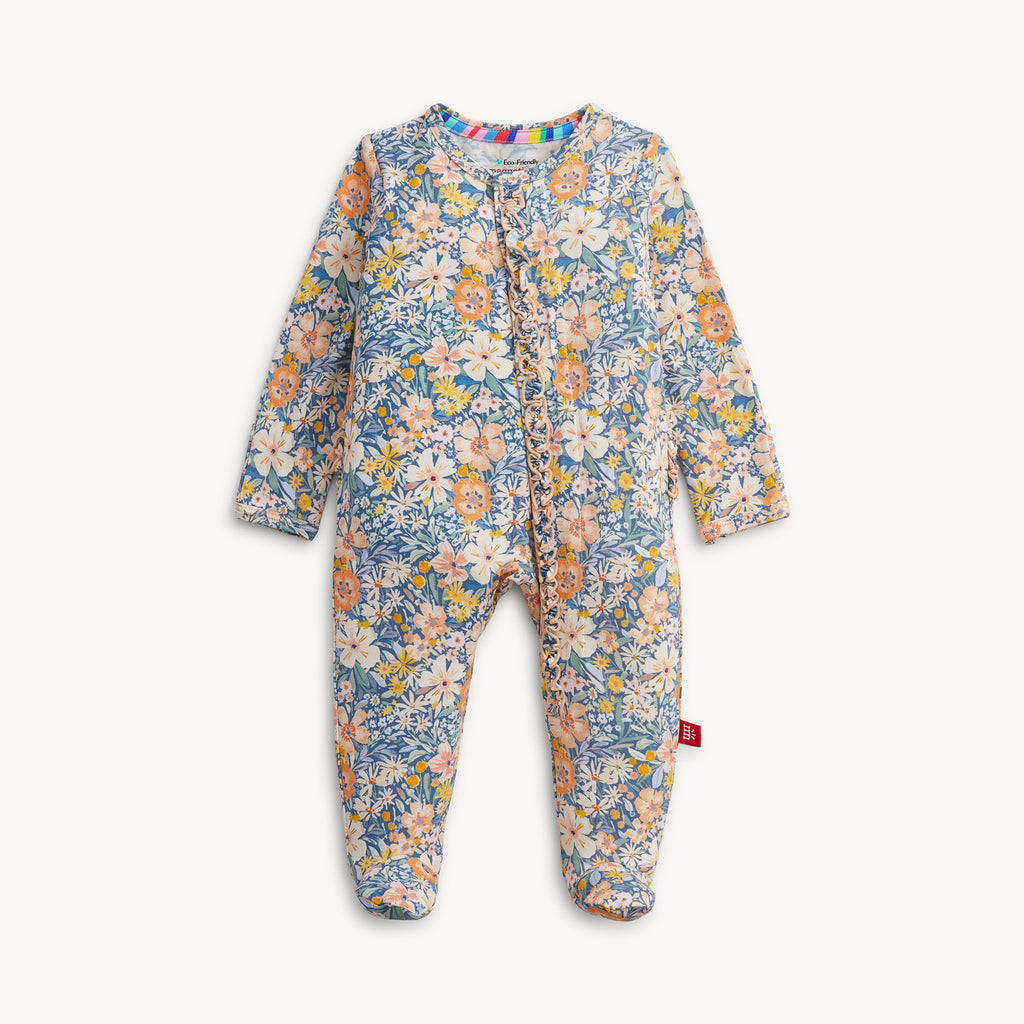 Magnetic Me infant girl flora modal ruffle footie