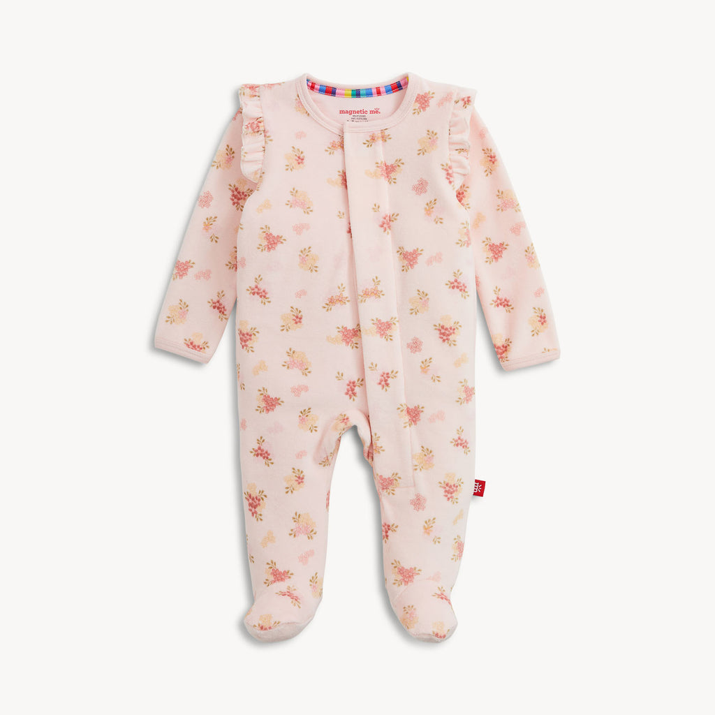 Magnetic Me infant girl floral velour footie