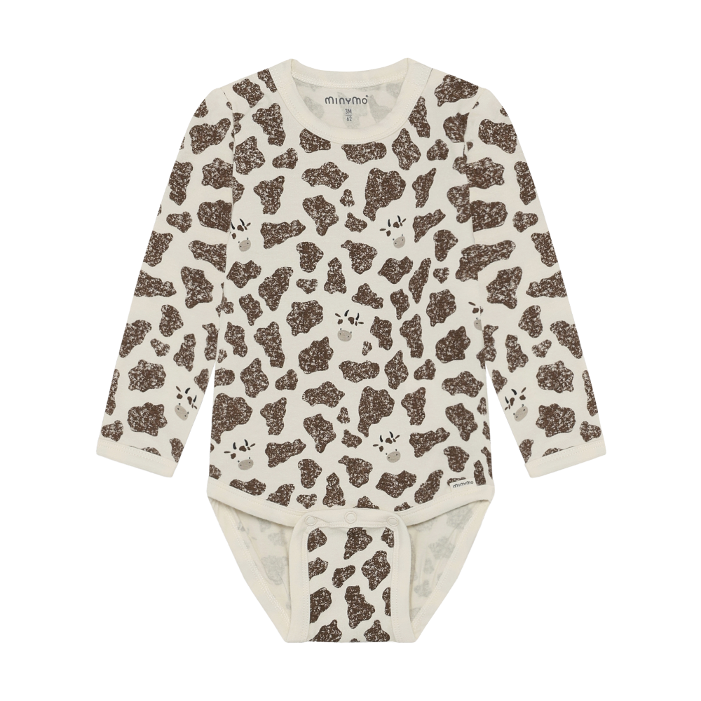 Minymo infant cow print long sleeve onesie