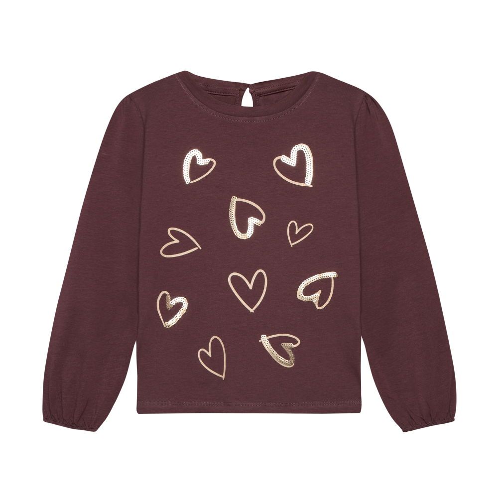 Minymo girls sequin hearts long sleeve tee