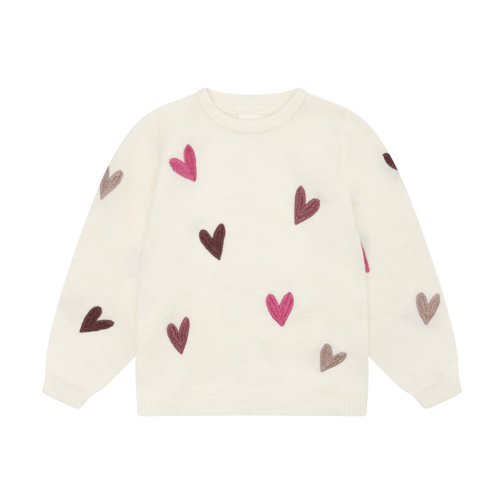 Minymo girls allover hearts fuzzy sweater