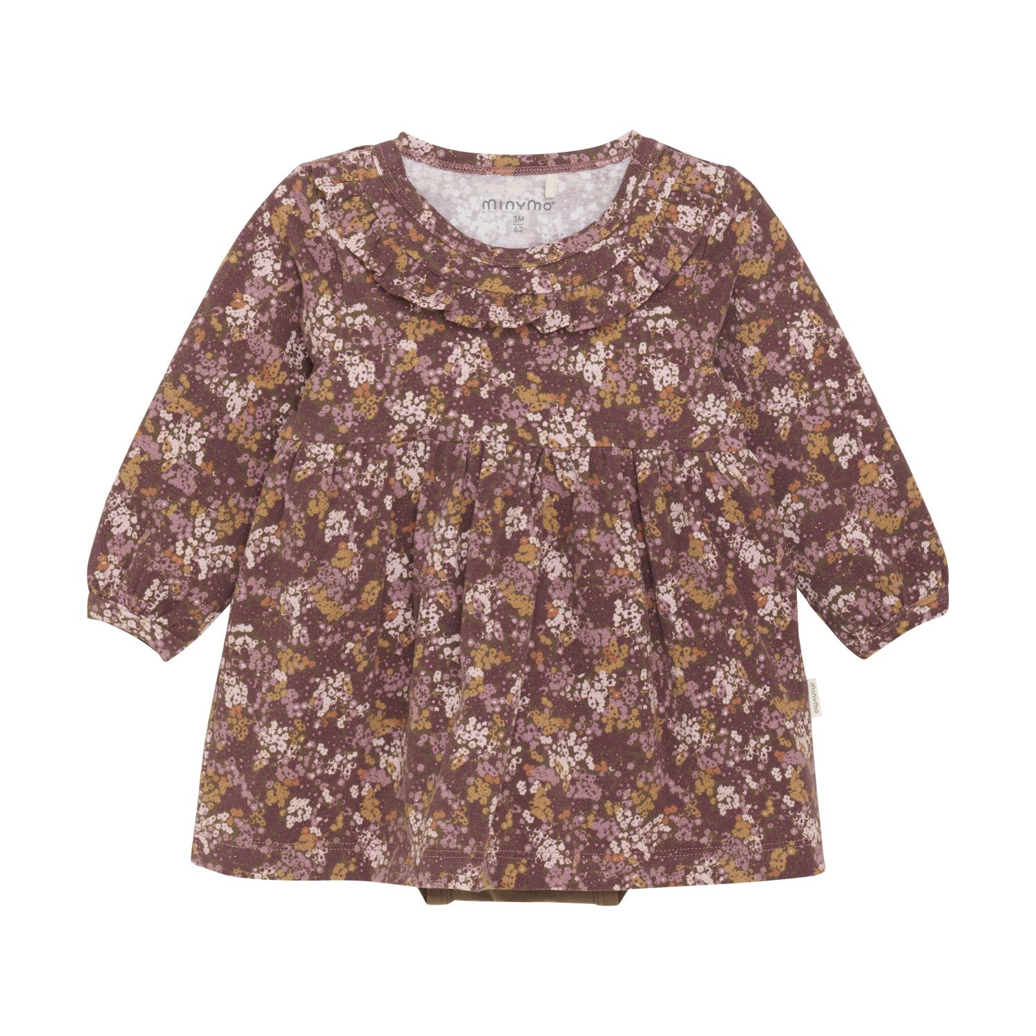 Minymo infant girl collared floral dress with attached onesie