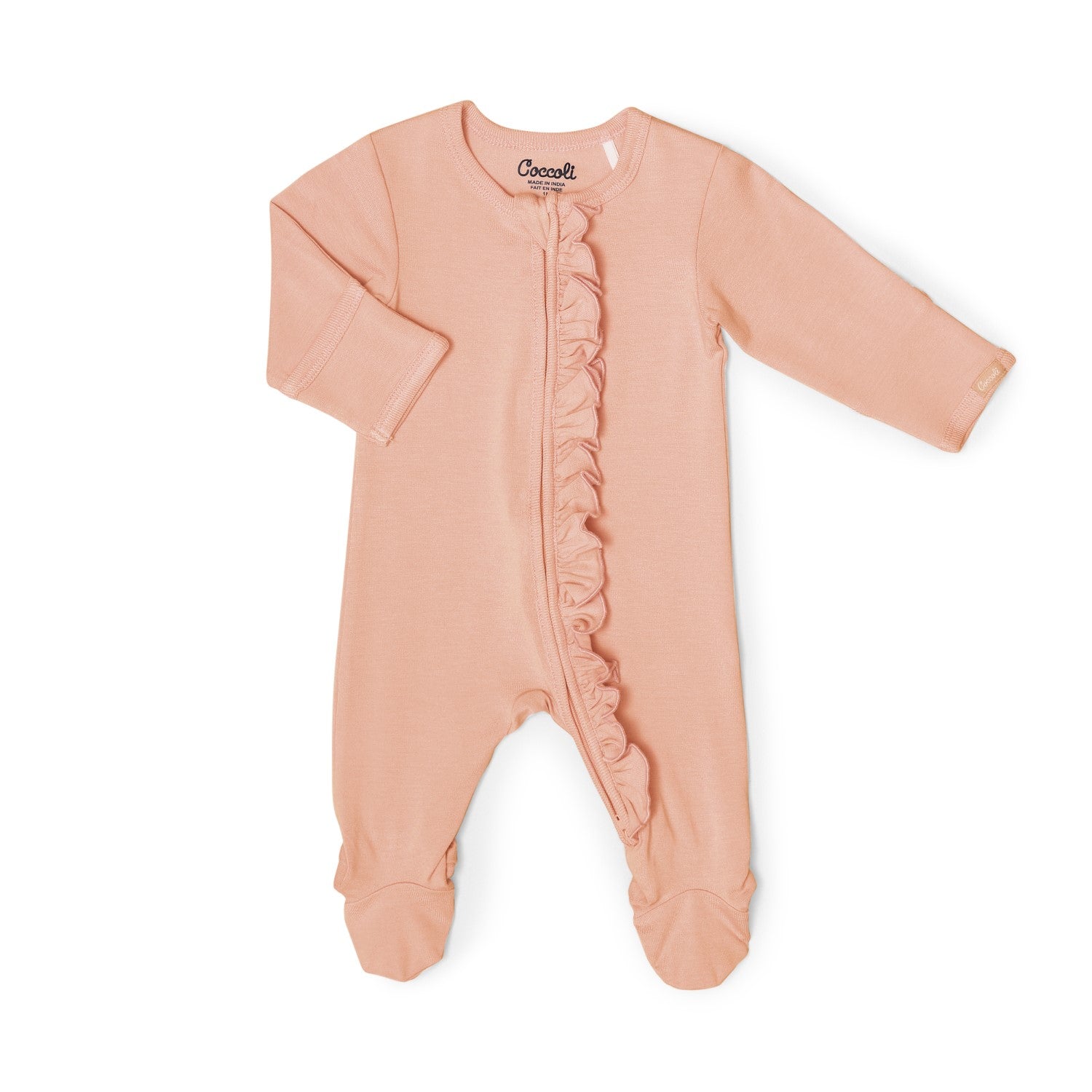 Coccoli infant girl ruffle zip footie